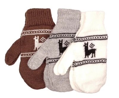 3 x Guantes Hechos a Mano de Lana de Alpaca y Llama I Marrón, Blanco y Gris Foto 1 de 4