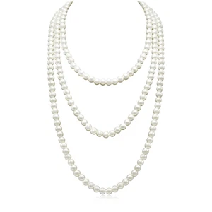 Perlenkette weiß, Kostüm Accessoires Lange Perle Halskette,Dame Weiße elegante k - Bild 1 von 6