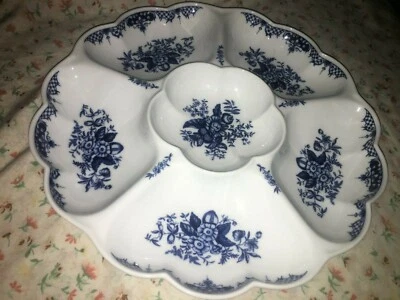 Royal Worcester Hanbury 1995 entremeses plato de servir azul y blanco 14" Foto 1 de 4
