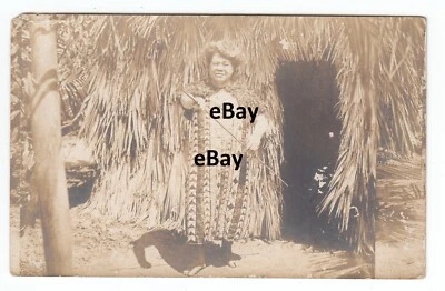 Pacific Islands Woman in Tapa Cloth Cloak by Stineman Real Photo Postcard c1905 - image 1 of 3