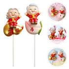  2 Pcs Red Resin Old Man Granny Card Lovers Birthday Cupcake Topper