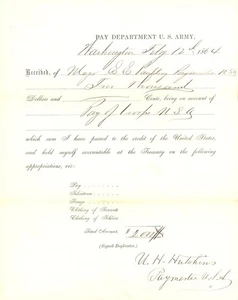Bürgerkriegsdokument - Pay Department U.S. Army - 1864 - Bild 1 von 3