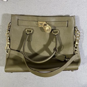 Borsa grande MICHAEL KORS Hamilton in pelle saffiano verde e oro - Foto 1 di 9