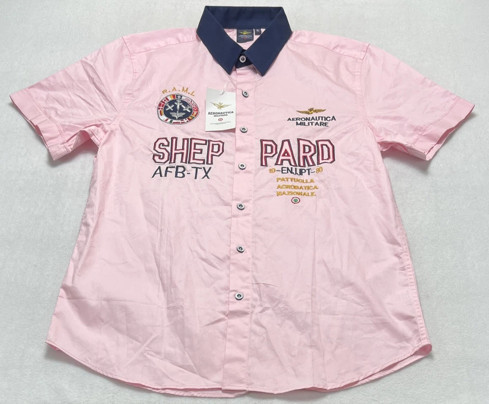 Aeronautica Militare Pink  Short Sleeve Button Up Shirt XL (SEE MEASUREMENTS) - Image 1 of 4