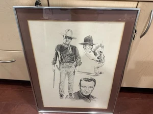 JOHN WAYNE GROSSER GERAHMTER LITHO DRUCK 1975 SIGNIERT VOM KÜNSTLER GLEN FORTUNE BANSE - Bild 1 von 7