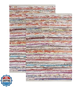 COTTON CRAFT Baumwolle Chindi Flickenteppich - 2er Pack - Boho Landhaus Rustikal Bereich Acce - Bild 1 von 5