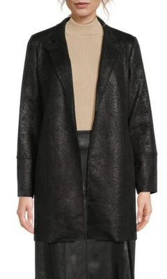 Chaqueta media TAHARI para mujer de cuero sintético negra frente abierto talla SP Foto 1 de 4