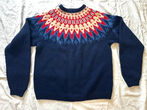 Vintage Siril Hand Knitted Unisex Sweater M/L Norway Winter Wool Nordic Blue Red - Picture 1 of 24