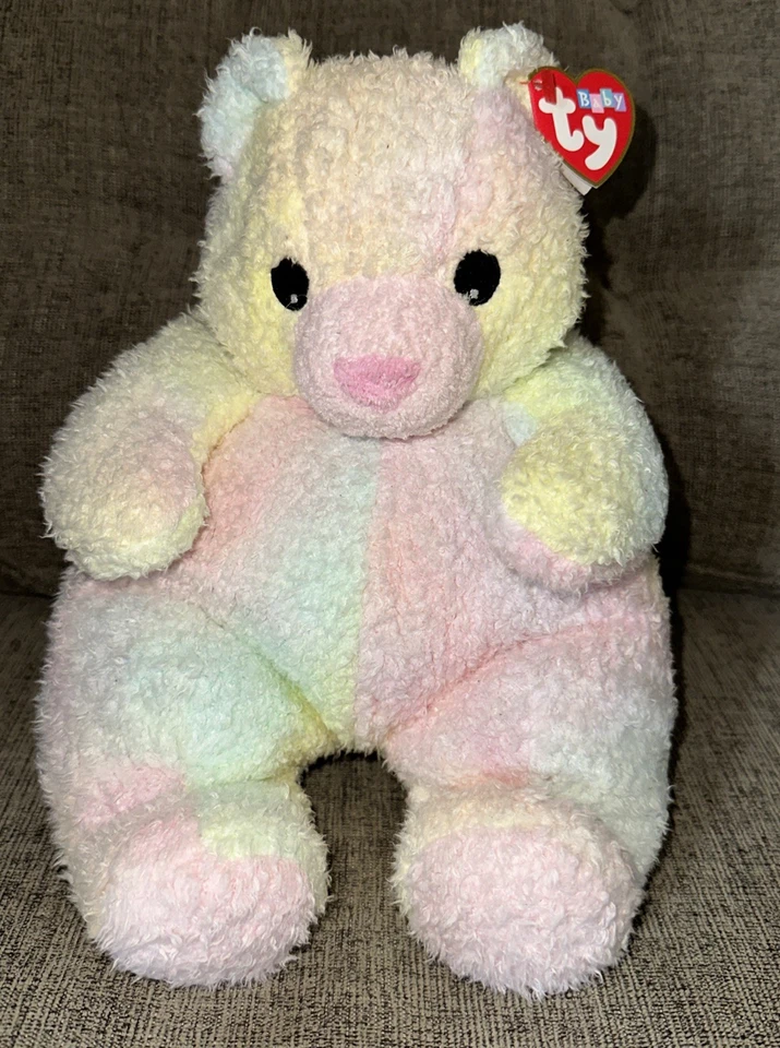 1999 Baby Ty BEARBABY Teddy Bear Pillow Pals 12" Pastel Sherbet Tylux Rattle