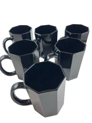 Tazas de té de café Arcoroc Octime Octagon de vidrio negro Francia 6 estilo retro Art Deco Foto 1 de 4
