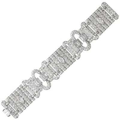 Art Deco Platinum Diamond Wide Panel Bracelet - Image 1 of 4