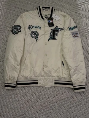 PRO STANDARD MIAMI MARLINS MENS L WHITE RETRO CLASSIC SATIN LIGHT WEIGHT JACKET - Image 1 of 4