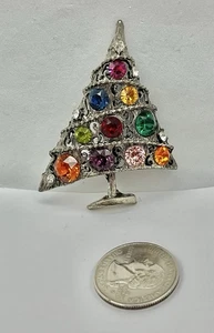 Broche de árbol de Navidad vintage asimétrico con forma atómica estrás tono plateado Dk - Imagen 1 de 6