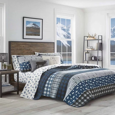 Full/Queen Creek Plaid Reversible Quilt Set Blue - Eddie Bauer - Image 1 of 4