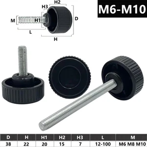 Bulloni a vite a pollice zigrinati M6 M8 M10 più lunghezze manopola di bloccaggio nera D=38mm - Foto 1 di 5