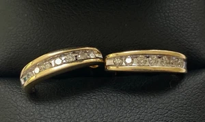 9CT GOLD HALF HOOP TYPE STUD DIAMOND EARRINGS - Picture 1 of 9