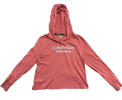 Sudadera con capucha Calvin Klein Performance para mujer pequeña rosa manga larga deletreada F20451S3 Foto 1 de 4