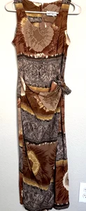 Vestido midi vintage Alyn Paige sin mangas talla 7/8 estampado abstracto tonos tierra - Imagen 1 de 13