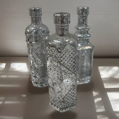 Silver Toned Small Mercury Glass Type Bottles - Image 1 of 4
