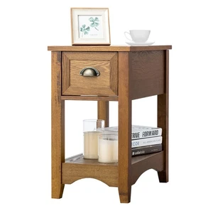 Contemporary Chair Side End Table Compact Table w/ Drawer Nightstand Tawny - Picture 1 of 12