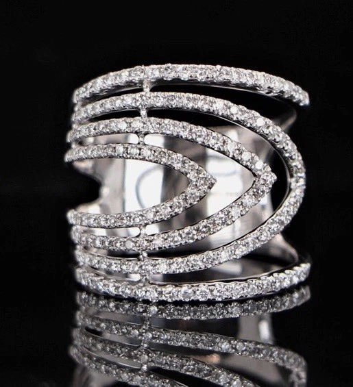 $5,995 EFFY Oro Blanco 14K Pavé 0.86ct Diamante Redondo Cóctel Anillo Banda Talla 7 Foto 1 de 1