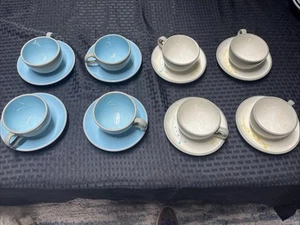 Mid century Harkerware Set Of 8 Cups And Saucers - Picture 1 of 19