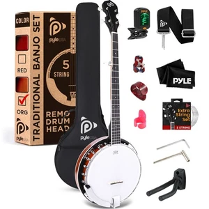 Pyle 5-String Banjo with White Pearl Color Plastic Tune Pegs & High-Density - Picture 1 of 6