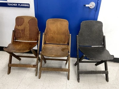 LOT OF 3, Antique 1940s US Army American Seating Company Wooden Folding Chairs - Image 1 of 4