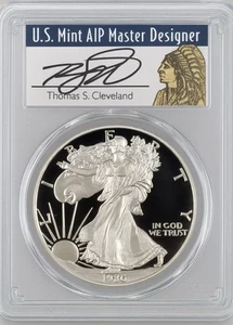 Silver Eagle 1986 prueba S graduación profesional PR69 DCAM | Firmado por Cleveland | Etiqueta jefe nativo - Imagen 1 de 3