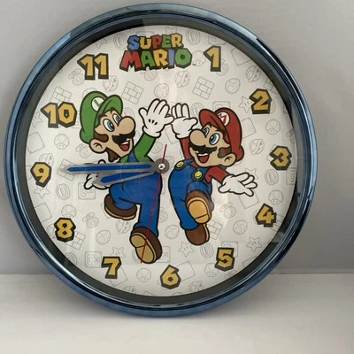 Nintendo Super Mario 14” Wall Clock Analog Display Blue Metallic Mario & Luigi - Image 1 of 3