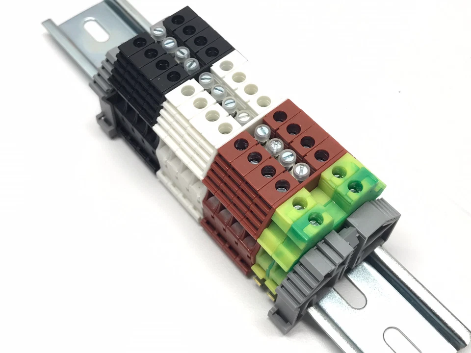 3 Phase AC Power Distribution DIN Rail Terminal Block Assembly 10AWG 30A 600V - Image 1 of 4