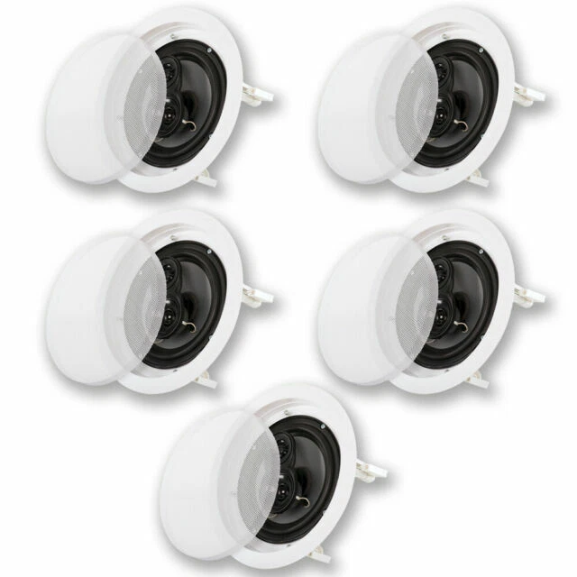 Acoustic Audio CS-IC83 8” 3-Way In Ceiling Home Theater Speaker System, Set of 5 Speakers - White