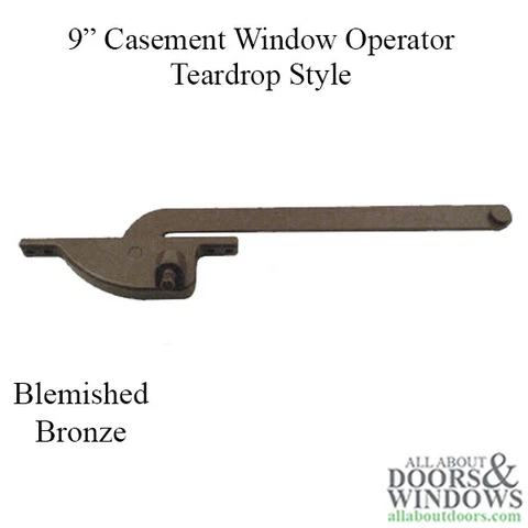 9 Inch Arm Steel Casement Window Operator, teardrop style, Left hand - Bronze Cover