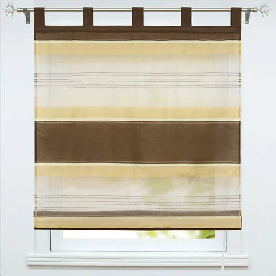 Raffrollo mit Schlaufen Streifen Raffgardinen Voile Gardinen Küche Vorhang Braun - Bild 1 von 4