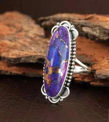 Sottile Viola Rame Gemma 925 Argento Sterling Artigianale Anello Tutte le Misure - Immagine 1 di 4