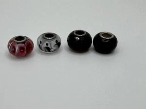 4 VINTAGE 925 STERLING SILBER PERLEN GLAS CHARM ROT WEISS SCHWARZ - Bild 1 von 2