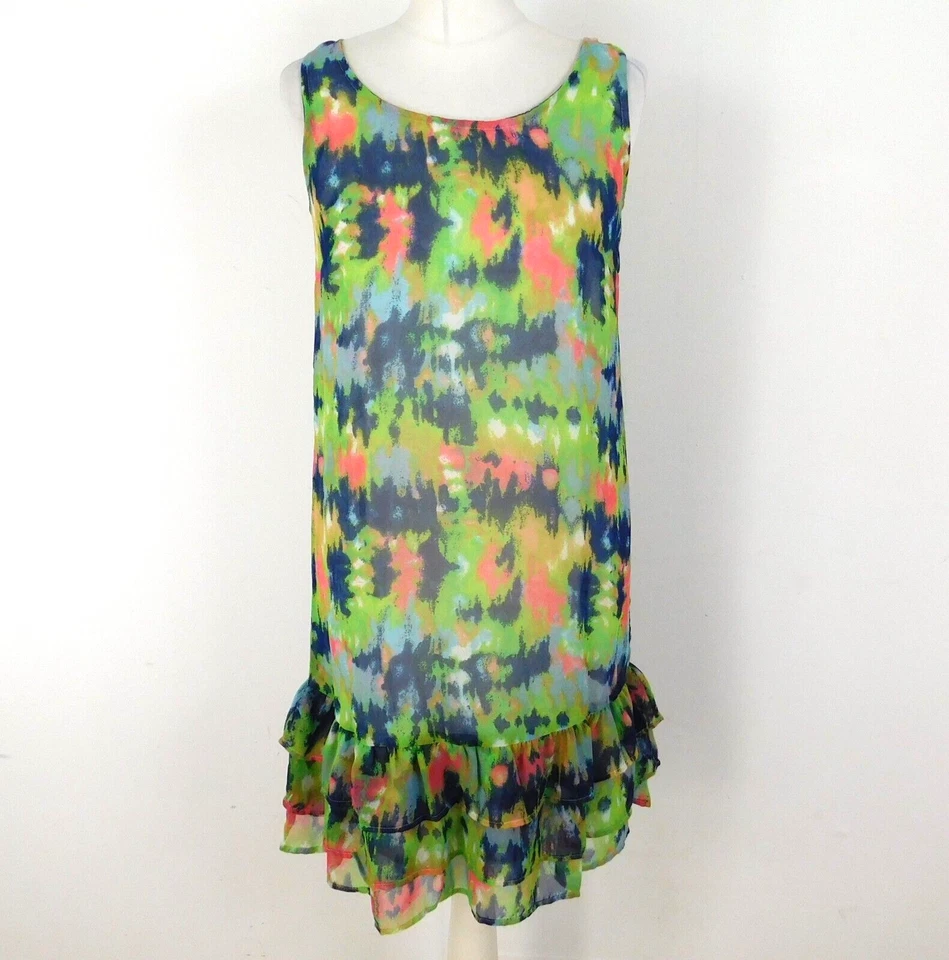 Vestido Tantra Verde Azul Sin Mangas Talla Mediana Dobladillo con Volantes Forrado Foto 1 de 4