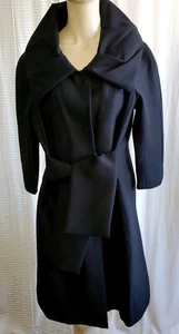 Magaschoni Collection Black Wool Silk Wide Collar Snap and Tie Front Coat Size 8 - Picture 1 of 9