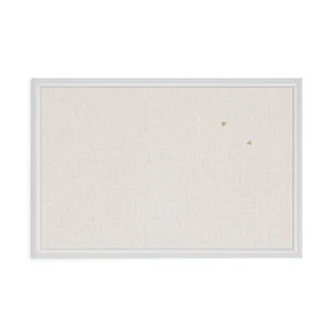 U Brands Farmhouse Bulletin Board, Linen Covered Corkboard with White Wood Fr... - Picture 1 of 6