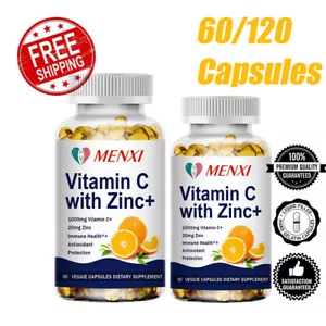 120 Vegetarische Vitamin C & Zink Kapseln 1000mg Vitamin C Komplex Nahrungsergänzung - Bild 1 von 11