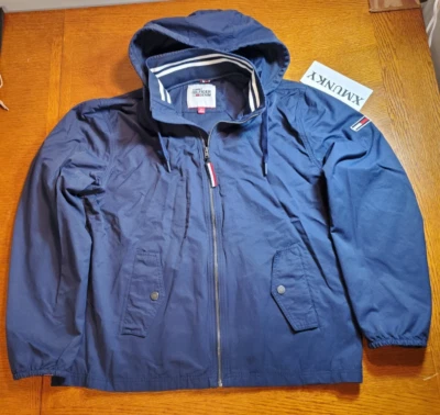 Tommy Hilfiger Chaqueta Abrigo Extraíble con Capucha Hombre XL Azul Caja Logo Años 90 y2k Foto 1 de 4