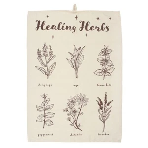 Healing Herbs Kitchen Witch Tea Towel Neutral Colour 70cm x 49cm BNWT - Picture 1 of 2