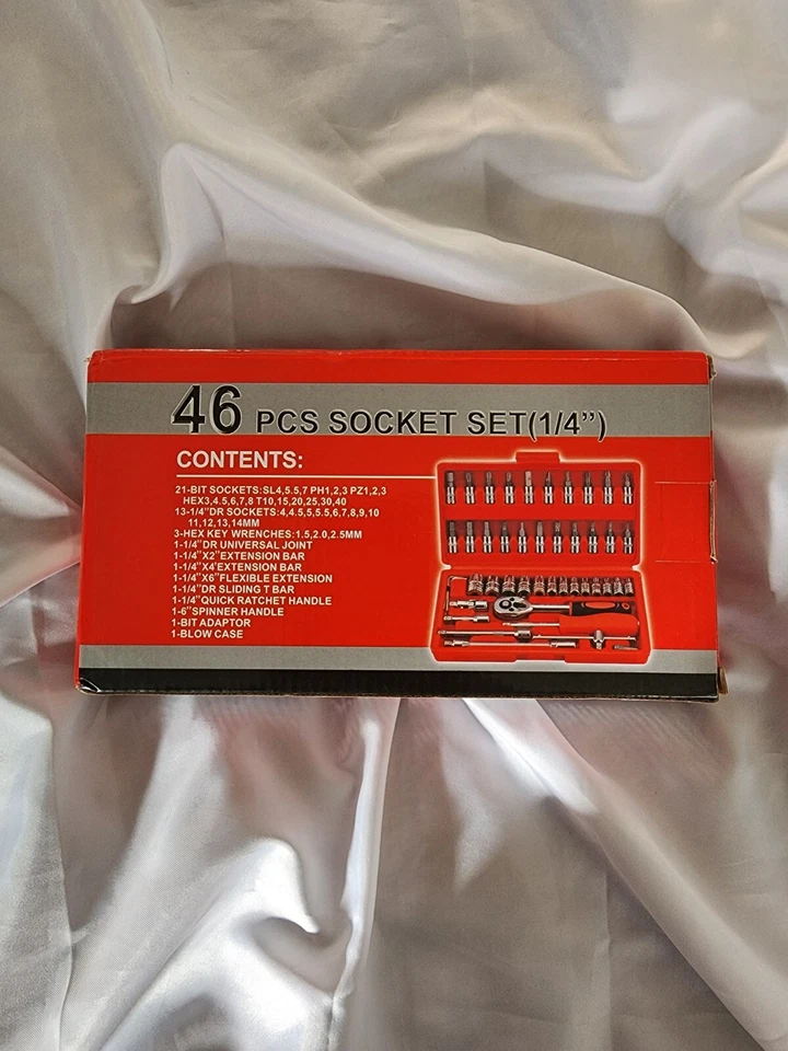 46 PCS 1/4 inch Drive Socket Ratchet Wrench Set With Bit Socket Set Storage Case - Image 1 of 1