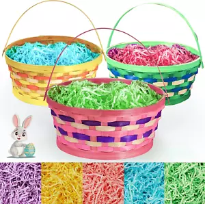 3Pcs Easter Woven Willow Baskets Set with 5 Colors Paper Filler, Colorful Bamboo - Picture 1 of 12
