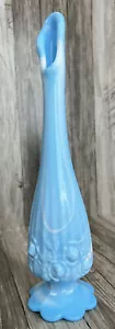 Fenton, Bud Vase, Blue Marble Glass, Rose Pattern. 10” - Picture 1 of 6