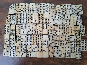 72 Vintage Bone & Ebony Brass Pinned Dominoes Nine Spots Spares - Picture 1 of 18