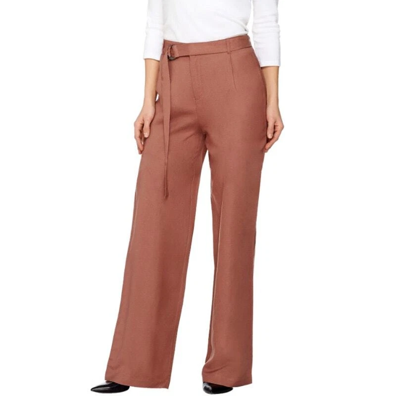 Pantalones H by Halston Nuevos Mezcla de Lino Pierna Ancha en Adobe Talla 2 Petite Foto 1 de 4