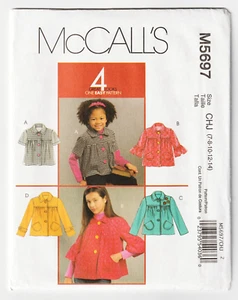 McCalls M5697 Girls Jacket Loose Fit-Yoke 7-8-10-12-14 Easy Sewing Pattern UNCUT - Picture 1 of 2