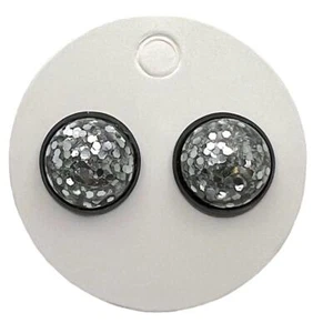 Silver Matte Glitter 12mm Post Earrings - Picture 1 of 8