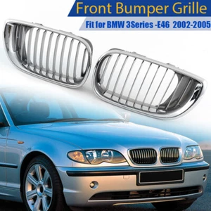 2 piezas parrilla renal delantera cromada plateada para BMW E46 4 PUERTAS 320i 325i 330i 2002-2005 - Imagen 1 de 12
